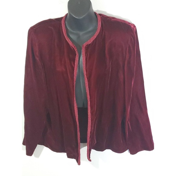 Vintage Warell Velvet 16 Open Front Burgundy Shoulder Pads Dressy Formal Jacket - Picture 2 of 9